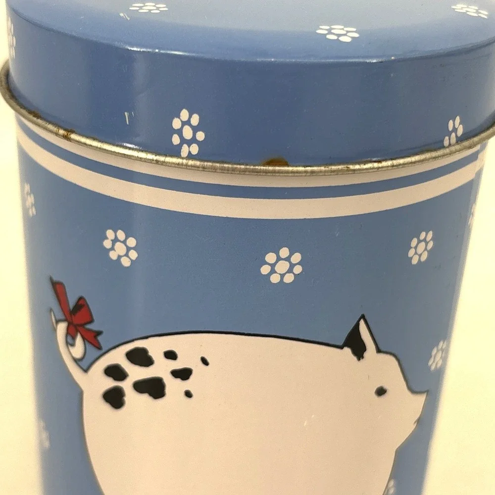 VTG Farm Nesting Tin Canisters set of 3 Cow Sheep Pig Grandma Cottage Core Blue